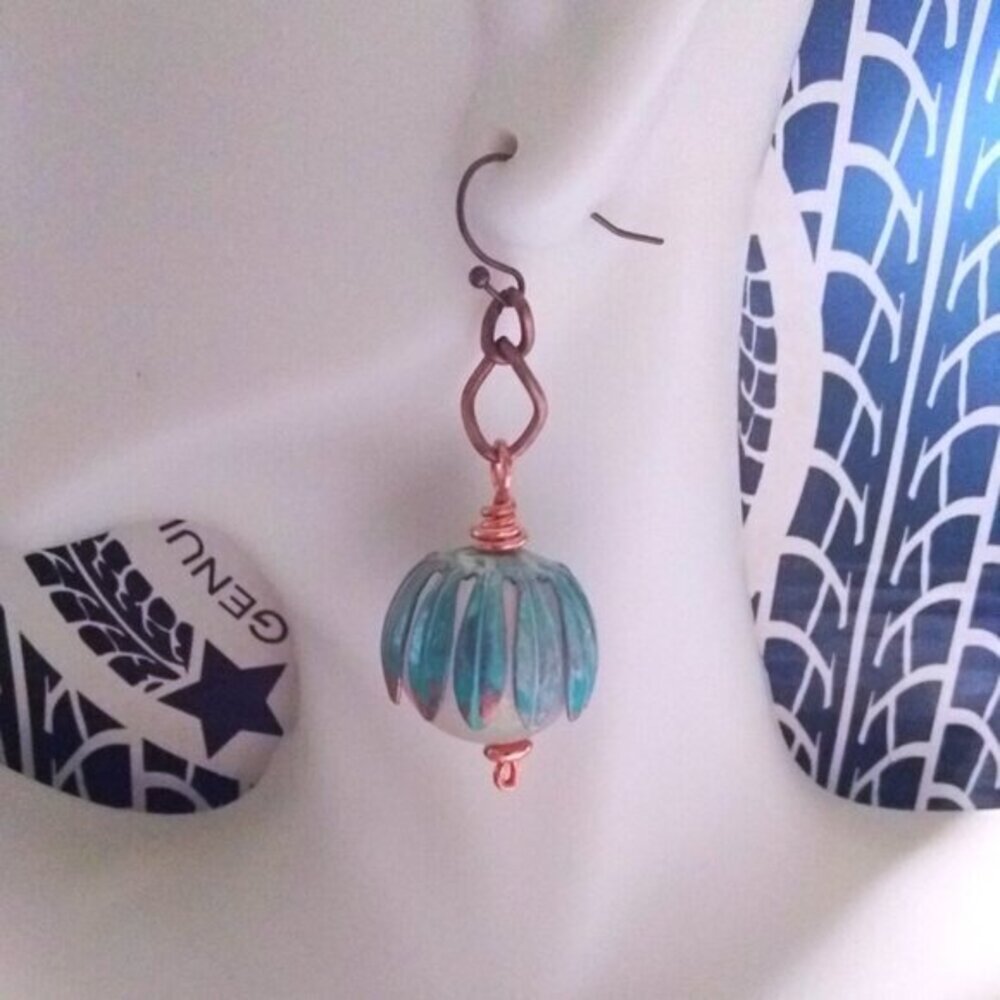 Bold Beauties! Patina Painted Copper & Lightweight Floral Blossom Globe Earrings